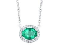 Homxi 925 Sterling Silver Necklaces for Women,4 Prong Oval with 1ct Lab Created Emerald Chain Necklaces for Women Silver Green