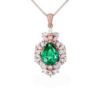 Homxi 925 Sterling Silver Pendant for Necklaces Women,Pear Shape with 3ct Lab Created Emerald Rose Gold Green Necklace Women for Engagement