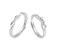 Homxi 925 Sterling Silver Wedding Rings for Couple Adjustable, Geometric with Cubic Zirconia, Silver Wedding Band Sets