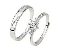 Homxi 925 Sterling Silver Wedding Rings for Couple Adjustable, Round with Cubic Zirconia, Promise Rings for Couples Set Silver