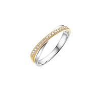 Homxi 9ct White Gold and Yellow Gold Wedding Ring for Women, Simple Round with 0.13ct Diamond, Silver Gold Engagement Ring Size V 1/2