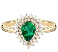 Homxi 9K Gold Wedding Promise Ring for Women, Flower and Water Drop with 1.1ct Created Emerald and Moissanite, Gold Green Womens Wedding Bands Ring Size O 1/2