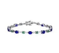 Homxi 9K White Gold Chain Bracelets Women, Oval with 3.7ct Created Sapphire and Created Emerald, 6.3", Women's Chain Bracelets Silver Blue Green