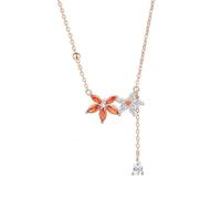 Homxi 9Kt Rose Gold and Necklace for Women, Maple Leaf with Created Ruby and Moissanite, Rose Gold Necklaces for Women Wedding