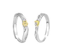 Homxi Adjustable Rings Sterling Silver for Couple, Snowflake and Moon, Wedding Ring Set His and Hers Silver Gold