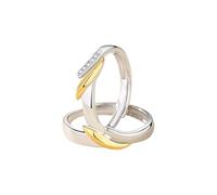 Homxi Adjustable Sterling Silver Ring Band for Couple, Geometric with Cubic Zirconia, Silver Gold Rings Promise