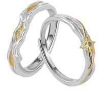 Homxi Adjustable Wedding Band Couple Sterling Silver, Tree and Sun, Silver Gold Rings for Couples