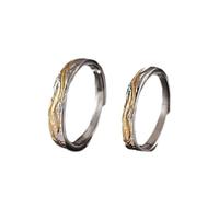 Homxi Adjustable Wedding Band Sterling Silver Couple, Geometric Lines, Silver Gold Wedding Bands for Him and Her
