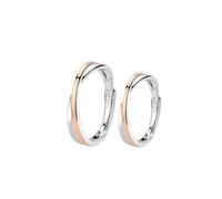 Homxi Adjustable Wedding Band Sterling Silver Couple, Two-Tone Round, Silver Rose Gold Wedding Band Set