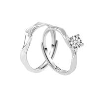 Homxi Adjustable Wedding Ring 925 Sterling Silver Couple, Round with Cubic Zirconia, Rings for Wedding His and Her Silver