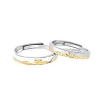 Homxi Adjustable Wedding Rings 925 Sterling Silver Couple, Sun and Moon, His and Hers Silver Gold Wedding Bands