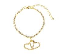 Homxi Ankle Bracelets for Women Gold, Copper Anklet Bracelet for Women Hollow Double Heart with Cubic Zirconia - 8" + 4" Extender Chain