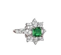 Homxi Anniversary Ring 14ct White Gold for Women, Snowflake and 4 Claws Square with 1.5ct Emerald and Moissanite, Women Rings Engagement Silver Green Size K 1/2