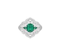 Homxi Anniversary Ring 14K White Gold for Women, Geometric with 0.59ct Created Emerald and Moissanite, Women's Wedding Bands Silver Green Size M 1/2