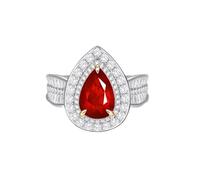 Homxi Anniversary Ring 18ct White Gold Women, 3 Claws Water Drop with 2.14ct Created Ruby and Moissanite, Engagement Rings Women Silver Red Size H 1/2