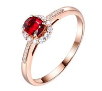 Homxi Anniversary Ring Rose Gold 14 ct Women, 4 Prongs Oval with 0.45ct Ruby and Diamond, Rose Gold Rings for Women Wedding Size Q 1/2