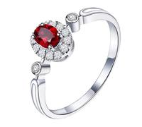 Homxi Anniversary Ring Women 18K White Gold, 4 Prongs Oval with 0.7ct Ruby and Diamond, Womens Wedding Band Silver Red Size N 1/2