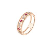 Homxi Anniversary Ring Women 9ct Rose Gold, Hollow with Ruby and Diamond, Wedding Ring Womens Rose Gold Size N 1/2