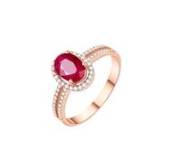 Homxi Anniversary Ring Women Rose Gold 9 K, 4 Prongs Oval with Ruby and Diamond, Rose Gold Wedding Promise Ring for Women Size R 1/2