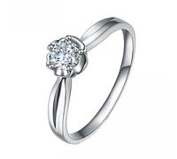 Homxi Anniversary Ring Womens 14 K White Gold, Solitaire Round with 0.27ct Diamond, Wedding Ring Silver for Women Size U 1/2