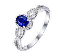 Homxi Anniversary Ring Womens 18 ct White Gold, Infinity and Oval with 0.25ct Sapphire and Diamond, Silver Blue Ring Wedding Size I 1/2