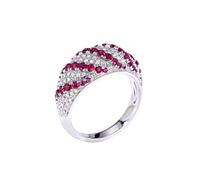 Homxi Anniversary Ring Womens 18 K White Gold, Round with Ruby and Diamond, Womens Silver Rose Red Wedding Rings Size O 1/2