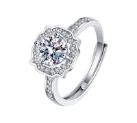 Homxi Anniversary Ring Womens 18K White Gold, Geometric and Round with Created Diamond, Silver Anniversary Rings for Women Size S 1/2