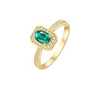 Homxi Anniversary Ring Womens 9ct Gold, Geometric and Oval with Emerald and Diamond, Promise Ring Gold Green Womens Size S 1/2