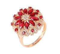 Homxi Anniversary Rings 18ct Rose Gold for Women, Flower with 2.21ct Created Ruby and Moissanite, Women's Promise Rings Rose Gold Size Q 1/2