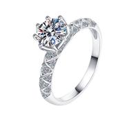 Homxi Anniversary Rings 9K White Gold for Women, Round with 1ct Created Diamond, Eternity Rings Silver Size K 1/2