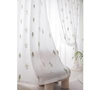 Homxi Bedroom Curtains 2 Panel Sets Sheer,2 x 42W x 72H,Voile Curtain Modern White Green Leaves Pattern Curtain Panel with Eyelets