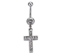 Homxi Belly Piercing Stainless Steelbelly Piercing 14G,Cross Dangle with Cubic Zirconia Silver Navel Rings for Women