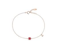 Homxi Bracelet for Women 18Kt Rose Gold, Square with Ruby and Diamond, 7.48" + 1.18" Extender, Women Rose Gold Adjustable Bracelet for Wedding