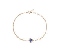 Homxi Bracelet Rose Gold Women 18K, Double Layer Chain with Oval and Sapphire and Diamond, 7.48" + 1.18" Extender, Womens Chain Bracelet Adjustables Rose Gold Blue
