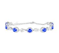 Homxi Chain Bracelets for Women White Gold 9 Kt, Oval with Created Sapphire and Moissanite, 7.48" + 1.18" Extender, Chain Bracelet Adjustables Silver Blue for Women