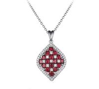 Homxi Chain Necklace Women 18K White Gold,Rhombus Shape and Oval with 3.26ct Ruby and 0.581ct Diamond Womens Pendant Necklaces Silver Red