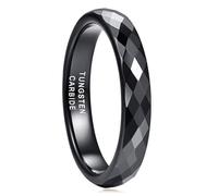 Homxi Couple Engraved Tungsten Wedding Ring, 4MM Round with Rhombus, Mens Black Band Ring Size M 1/2