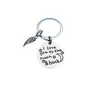 Homxi Couple Keychain Gifts,Key Chain Ring Stainless Steel,Round and Wing I Love You to The Moon Back Key Chain Silver