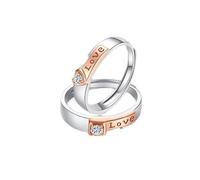Homxi Couple Rings Engraved Eternity Rings for Men and Women, Wedding Band Sterling Silver Adjustable for Couple, Letter Love and Heart with Cubic Zirconia, Ring Engagement Silver Rose Gold