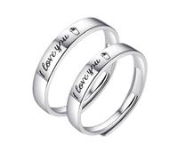 Homxi Couple Wedding Rings Sterling Silver Adjustable, Letter I Love You, Engagement Ring Silver