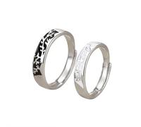 Homxi Couples Rings Engraved Wedding Band, Couple Rings Sterling Silver Engagement Adjustable, Branches and Bird, Silver Black Wedding Ring His and Hers
