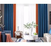 Homxi Curtains Blackout 2 Panels,2 x 52W x 108H,Curtains for Bedroom Blackout Navy Blue Orange Splicing Stripes Draperies Grommet