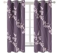 Homxi Curtains for Balcony Blackout 2 Panel,2 x 92W x 84H IN,Curtain with Eyelet Blackout Flowers Branches Pattern Curtains Thermal Purple