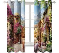 Homxi Curtains for Bedroom 2 Panel Blackout,2 x 38W x 72H IN,Curtain with Grommets Vintage Architecture and Floral Landscape Drapes for Windows Brown Green