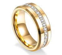 Homxi Customizable Couple Tungsten Promise Ring, 6MM Round with Cubic Zirconia, Wedding Ring Bands Gold Size N 1/2