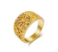 Homxi Customizable Stainless Steel Ring for Men, 14MM Round with Vintage Pattern, Mens Gold Wedding Bands Size V 1/2
