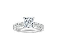 Homxi Customizable Women 925 Sterling Silver Wedding Ring, 2 Ring Set with 7x7MM Square with Cubic Zirconia, Silver Band Ring Women Size H 1/2