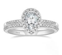 Homxi Customizable Womens 925 Sterling Silver Promise Ring, 2 Ring Set with 6x9MM Water Drop with Cubic Zirconia, Silver Anniversary Rings for Women Size R 1/2