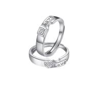 Homxi Customize Promise Rings Couple Ring Promise, Adjustable Sterling Silver Wedding Band for Couple, Letter Love and Heart with Cubic Zirconia, Silver Wedding Rings Set for Him and Her