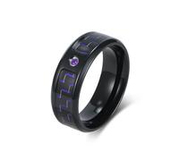 Homxi Customized Men Stainless Steel Ring, 8MM Round and Carbon Fiber with Cubic Zirconia, Black Purple Men Engagement Ring Size V 1/2